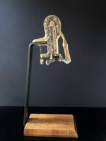 Vintage Estate Wine Opener With Stand Brass Oak Wood Decorker Bar Hollywood Regency Barware