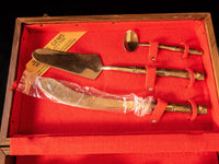 Vintage Bamboo Bronze Flatware 19 Piece Set Cake Set Wood Case