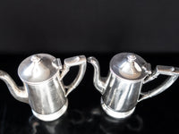 Vintage Silver Soldered Teapots Set of Two 8 Oz 1957 Hotel Military RR Silver