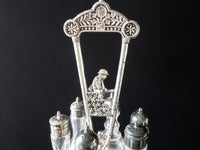 Antique Victorian Silver Plate Cruet Set Condiment Caster Stand Figural Boy Silver And Silverplate