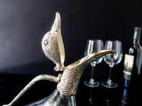 Silver Plate And Glass Duck Wine Decanter Carafe Barware