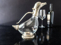Silver Plate And Glass Duck Wine Decanter Carafe Barware