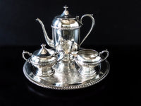 Vintage Elegant Silverplate Tea Set With Tray Floral Decor Tea and Coffee Sets