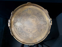 Vintage Large Castilian Brass Serving Tray With Handles And Feet Trays