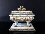 Vintage Wong Lee Hand Painted Porcelain Box With Bronze Swans WL 1895 Chinoiserie