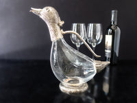 Silver Plate And Glass Duck Wine Decanter Carafe Barware