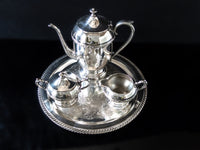 Vintage Elegant Silverplate Tea Set With Tray Floral Decor Tea and Coffee Sets