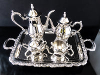 Vintage Silver Plate Tea Set Coffee Service With Footed Tray Great Cond Tea and Coffee Sets