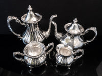 Vintage Silver Plate Coffee Tea Set Service 4 Piece Set Reed Barton Burgundy Tea and Coffee Sets