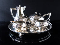 Antique Silver Soldered Tea Set Coffee Service With Tray Grapes Waterhouse England Tea and Coffee Sets