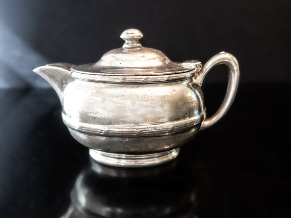 Antique Silver Soldered Union Pacific Railroad Creamer Teapot 1914 RARE Hotel Military RR Silver