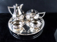 Antique Silver Soldered Tea Set Coffee Service With Tray Grapes Waterhouse England Tea and Coffee Sets
