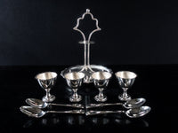 Antique Silver Plate Egg Cup And Spoon Caddy Sheffield England Circa Late 1800s Silver And Silverplate