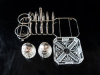 Silver Plate Cut Crystal Glass Toast Condiment Caddy Rack Stand Set England Silver And Silverplate