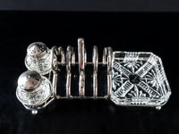 Silver Plate Cut Crystal Glass Toast Condiment Caddy Rack Stand Set England Silver And Silverplate