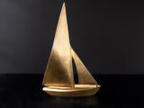 Vintage Solid Brass Boat Sculpture Sailboat Nautical Door Stop 14" Home Decor