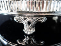Vintage Round Silver Plate Serving Tray Feet Pierced Rim Gallery Tray Trays