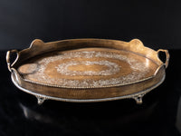 Vintage Large Oval Brass Serving Tray With Handles And Feet Trays