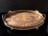 Vintage Large Oval Brass Serving Tray With Handles And Feet Trays