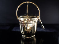 Vintage Brass Ice Bucket Insulated Glass Liner And Ice Tongs Grape Design Barware