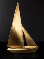 Vintage Solid Brass Boat Sculpture Sailboat Nautical Door Stop 14" Home Decor