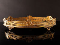 Vintage Oval Brass Serving Tray With Handles And Feet