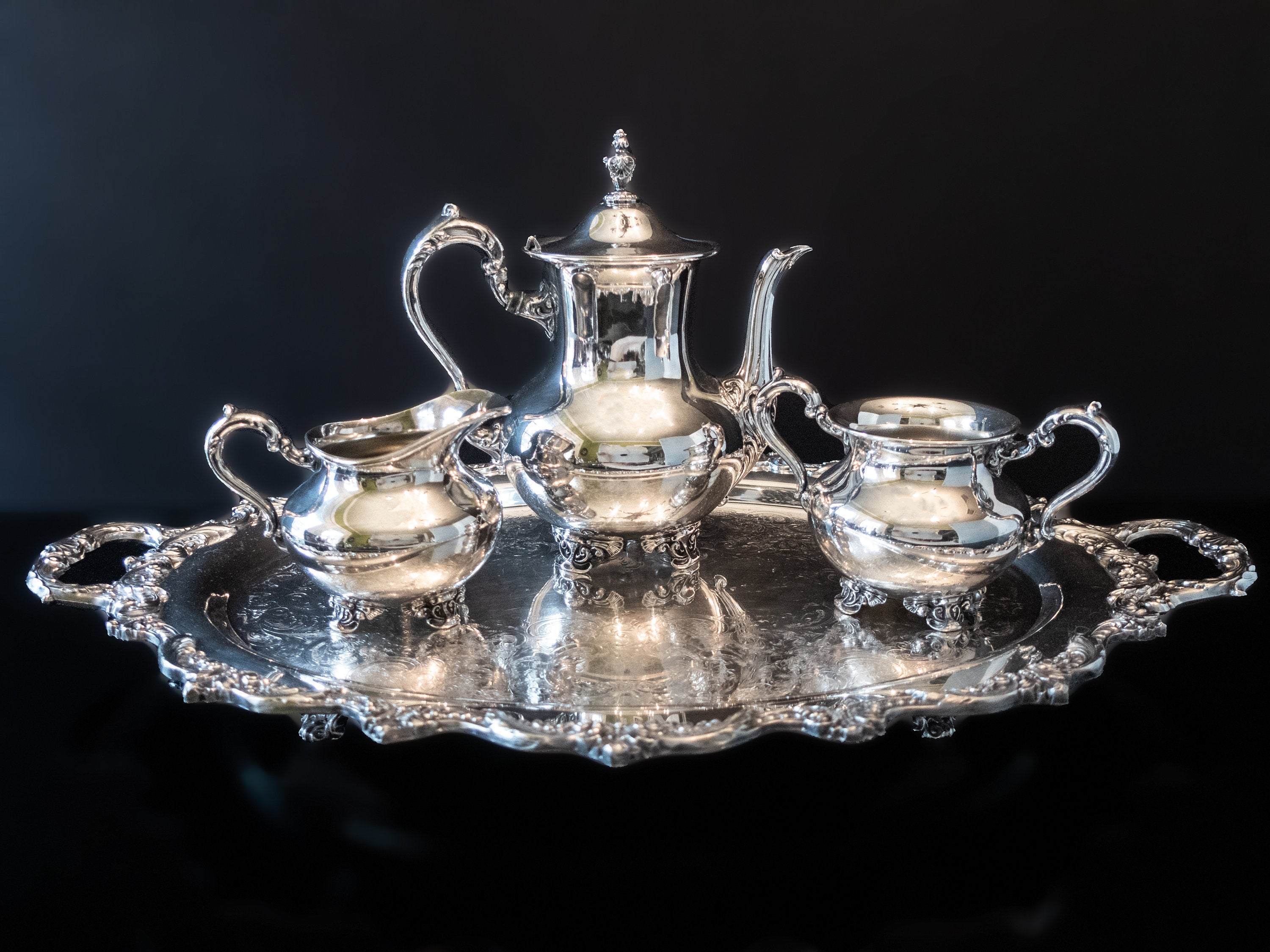Vintage Silver Plate Tea Set With Tray Old English By Poole InventifDesigns