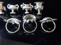 Vintage Pewter Napkin Rings Miniature Grecian Urns Chalices Set of 7 Dining And Serving