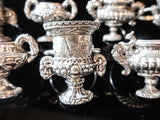 Vintage Pewter Napkin Rings Miniature Grecian Urns Chalices Set of 7 Dining And Serving