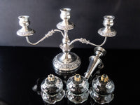 Vintage Silver Plate Convertible Candelabra Candle Holder With Glass Shades Tall Candles And Candelabra