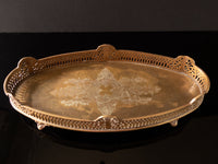 Vintage Oval Brass Serving Tray With Handles And Feet