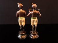 Vintage Bronze Pair Blackamoor Sculpture Statues Candle Holders Moorish Moors Morcic