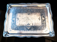 Antique Silver Plate Serving Tray Figural Faces 1872 Hibernian Society Portrait Medallion