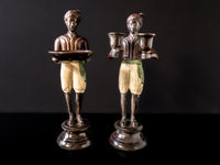 Vintage Bronze Pair Blackamoor Sculpture Statues Candle Holders Moorish Moors Morcic