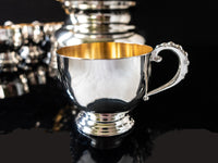 Vintage XL Silver Plate Grapes Punch Bowl Set With 12 Cups And Ladle
