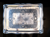 Antique Silver Plate Serving Tray Figural Faces 1872 Hibernian Society Portrait Medallion