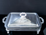 Silver Plate Covered Dish With Glass Casserole Serving Buffet Dish 2.0 Quart