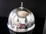XL Antique Silver Plate Meat Dome Food Cloche Hand Chased London