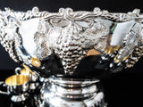 Vintage XL Silver Plate Grapes Punch Bowl Set With 12 Cups And Ladle