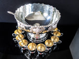 Vintage XL Silver Plate Grapes Punch Bowl Set With 12 Cups And Ladle