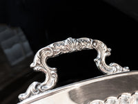 Vintage Long Silver Plate Serving Tray Footed With Handles