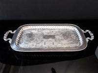 Vintage Long Silver Plate Serving Tray Footed With Handles
