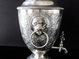 Vintage XL Silver Plate Coffee Urn Samovar With Lion Faces Hot Water Dispenser