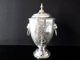 Vintage XL Silver Plate Coffee Urn Samovar With Lion Faces Hot Water Dispenser