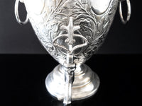 Vintage XL Silver Plate Coffee Urn Samovar With Lion Faces Hot Water Dispenser