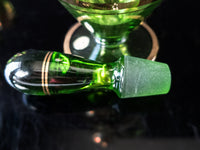 Vintage Green And Gold Striped Crystal Decanter With 6 Glasses Blown Glass Romanian Mid Century Modern