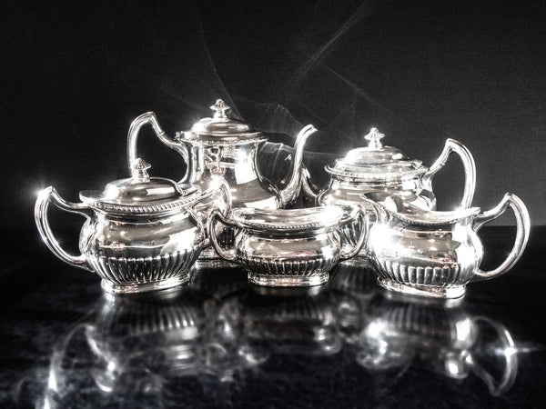 Antique Edwardian Queen Anne Style Silver Plate Tea Set Coffee Service Reed And Barton