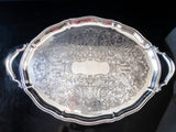 Vintage Silver Plate Chippendale Tray Butler Tray Oval Serving Tray