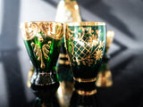 Vintage Green and Gold Murano Crystal Decanter With 7 Glasses