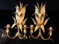 Vintage Pair Italian Gilt Sconces Candle Holders Tole Wheat Stalk